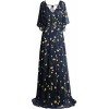 Fazadess Women's Floral Chiffon V Neck Poet Sleeve Backless Long Dress - Dresses - $66.99 