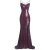 Fazadess Women's Sequins Mermaid Prom Dress Spaghetti Straps V Neck Backless Gowns - Dresses - $57.99 