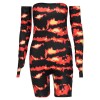 Finger-in, long-sleeved, off-sleeve, flame-print, chest-wrapped jumpsuit - Shirts - $19.99 