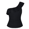 Firpearl Women's Swimsuit Ruched One Shoulder Tankini Ruffle Bathing Suit Top - 泳衣/比基尼 - $29.99  ~ ¥200.94