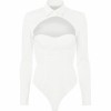 Fleur Du Mal Decollete Bodysuit in White - Camisetas manga larga - 