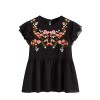 Floerns Women's Floral Embroidered Ruffle Sleeve Peplum Blouse Top - Shirts - $16.99 