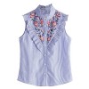 Floerns Women's Vertical Striped Ruffle Floral Embroidery Blouse Shirts - Shirts - $18.99 