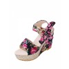 Floral Embellished Bow Tie Wedge Sandals - Sandals - $11.00 