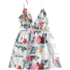Floral Eyelet Shirred Panel Mini Dress - Belt - 