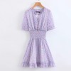 Floral retro wind bubble sleeve printed - Dresses - $27.99 