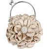 Flower Bloom Rhinestone Encrusted Stamen Side Kiss Frame Clasp Evening Bag Baguette Clutch Handbag Purse w/Detachable Chain Beige - Clutch bags - $42.50 