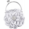 Flower Bloom Rhinestone Encrusted Stamen Side Kiss Frame Clasp Evening Bag Baguette Clutch Handbag Purse w/Detachable Chain Pewter - Clutch bags - $42.50 
