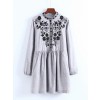 Flower Embroidery Shirt Dress - Dresses - $23.00 