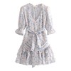 Flower bow high waist cake layer pleated dress retro wild holiday fairy skirt - ワンピース・ドレス - $28.99  ~ ¥3,263