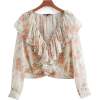 Flower print laminated ruffled shirt - Hemden - kurz - $27.99  ~ 24.04€