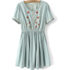 Flowers Embroidery denim dress - Vestidos - 