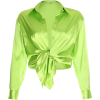 Fluorescent green satin knotted shirt - 半袖シャツ・ブラウス - $27.99  ~ ¥3,150