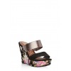 Foil Floral Double Strap Wedges Sandals - Sandals - $19.99 
