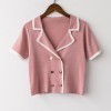 French double-breasted sweater female 2020 summer new design niche ice silk top - Hemden - kurz - $19.99  ~ 17.17€