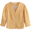French retro yellow wave pearl buckle lo - Long sleeves shirts - $27.99 