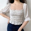 French square collar fresh floral lantern sleeve sleeve chiffon ruffled top - Camicie (corte) - $27.99  ~ 24.04€