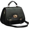 GALIA Vintage Style Crocodile Print Turn Lock Flap Closure Bucklets Doctor Style Office Tote Bowler Satchel Handbag Purse Shoulder Bag Black - ハンドバッグ - $32.50  ~ ¥3,658