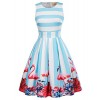 GRACE KARIN Vintage Stripe Flamingo Print A-Line Party Dress CL665 - Dresses - $29.99 