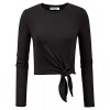 GRACE KARIN Women Loose Knot Tie Front Shirt Casual Round Neck Long Sleeve Tops - Shirts - $1.99 
