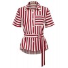 GRACE KARIN Womens Short Sleeve Collar Shirt Striped Blouses Shirt Tops CLAF0068 - Shirts - $14.99 