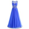 Gardenwed Gorgeous Bead Waist Long Prom Party Dress Scoop Tulle Formal Evening Gowns - ワンピース・ドレス - $259.99  ~ ¥29,261