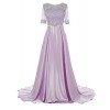 Gardenwed Long Beaded Lace Prom Dress Sweep Train Party Dress Half Sleeve Evening Dress - Dresses - $209.00 