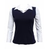 Girls Navy Blue Vest and Collared White Long Sleeve Undershirt - 长袖衫/女式衬衫 - $13.20  ~ ¥88.44