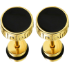 Gold and Black Dumbell Stud Earring - Aretes - 