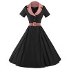 GownTown Women's Audrey Hepburn Style Short Sleeve Belt Waist Cocktail Dress - Dresses - $34.98 