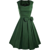 Green Retro Bow Dress - Dresses - $15.99 