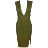 Green Plunge Neck Bodycon Dress - Resto - 