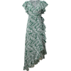 Green V-neck Asymmetric Ruffled Dress - Haljine - 