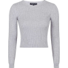 Grey Ribbed Crop Top - 长袖衫/女式衬衫 - 
