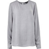 Grey Washed Satin Ruched Shell Top - Long sleeves shirts - 