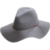 Grey Wide Brimmed Hat - Czapki - 