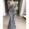 Grey feather formal party dress - 连衣裙 - 