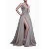 HONGFUYU Sexy Gray Prom Dresses with Deep V Neck Sequins Tulle and Lace Sex High Split Long Evening Dress Party Dresses - ワンピース・ドレス - $119.00  ~ ¥13,393