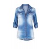 HOT FROM HOLLYWOOD Women's Button Down Roll up Sleeve Classic Denim Shirt Tops - Shirts - $9.99  ~ £7.59