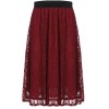 Halife Women Vintage Elegant High Waisted Floral Lace Pleated Midi Skirt - Skirts - $15.99 