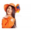 Happy woman wearing orange hat with flow - Uncategorized - 