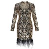 Hego Women's Feather Gold Sequined Mesh Long Sleeve Bandage Club Wear Dress for Special Occasion - Dresses - $139.00 