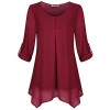 Hibelle Women's Roll-up Long Sleeve Round Neck Casual Chiffon Blouse Top - Shirts - $50.99 