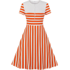 High Waist Short Sleeves Stripe - Dresses - 
