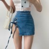 High Waist Side Split Lace Up Fringe Hollow Slim Sexy Short Skirt - Skirts - $25.99 