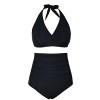 Hilor Women's High Waisted Shirred Bikini Bottom Halter Bikini Top Tankini Set Two Piece Bikinis - 泳衣/比基尼 - $53.00  ~ ¥355.12