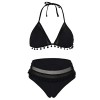 Hilor Women's High Waisted Two Piece Bikini Swimsuit Tassel Trim Triangle Bikini Set Swimwear - Swimsuit - $19.99 