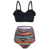 Hilor Women's Retro Ruffle Push Up High Waisted Two Piece Tankini Swimsuit Bikini Set - Swimsuit - $9.99 