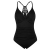 Hilor Women's Shirred Halter One Piece Swimsuits Macrame Back Swimwear Tummy Control Bathing Suit - Swimsuit - $28.99 