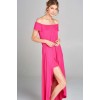 Hot Pink Off Shoulder Solid Jersey Romper Maxi - Dresses - $49.50  ~ £37.62